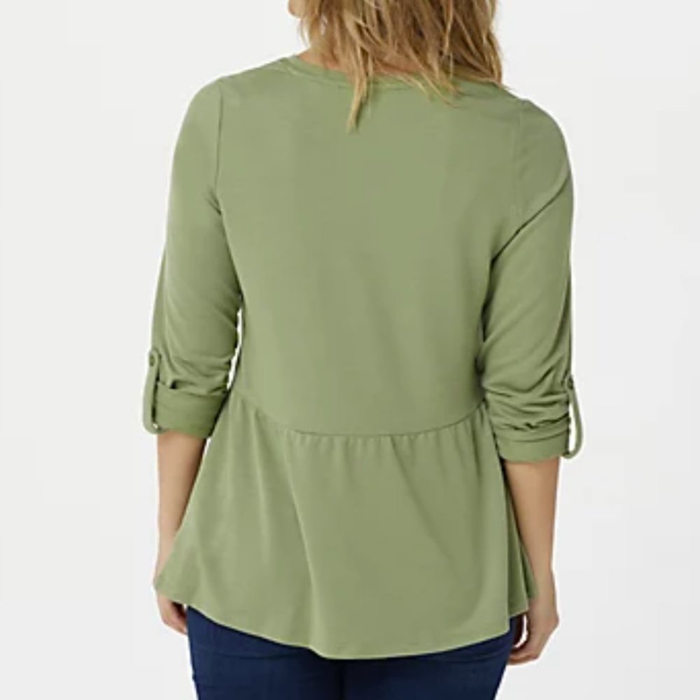 Denim & Co. French Terry 3/4 Sleeve Peplum Top  10074 - Picture 2 of 2
